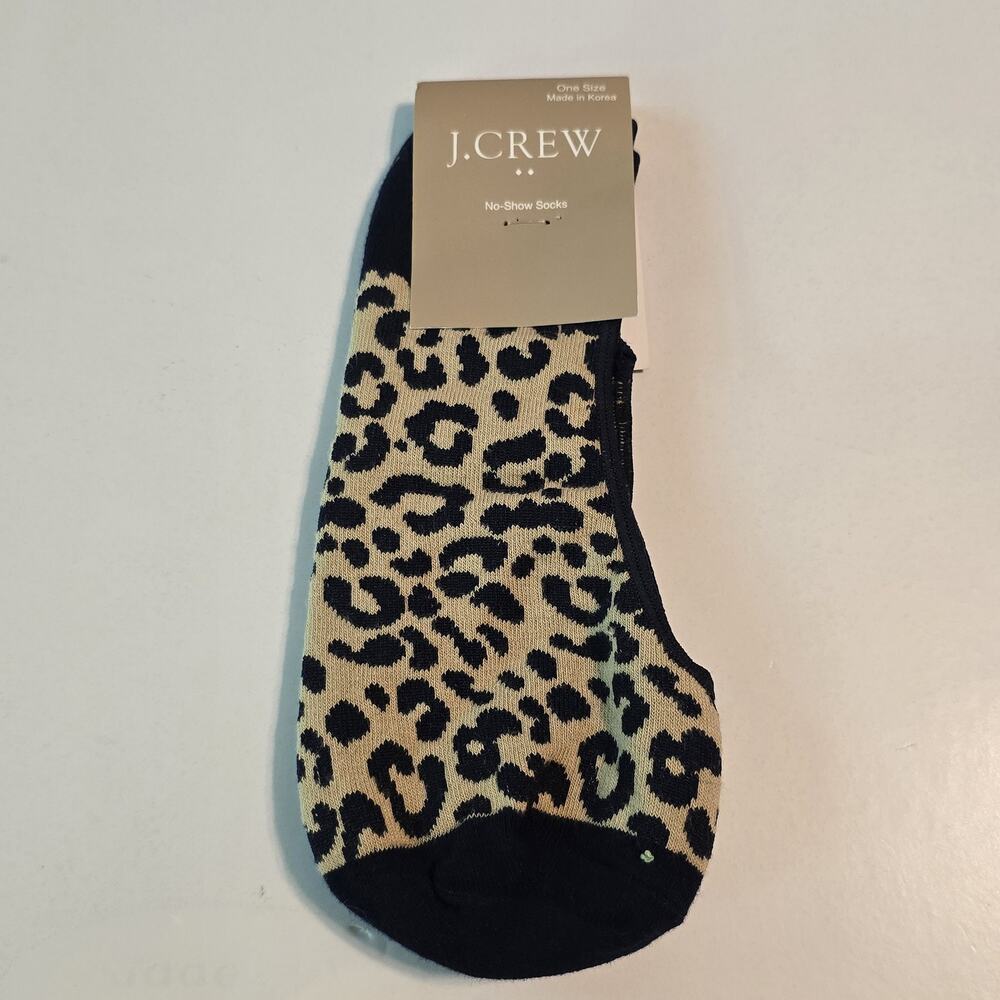 J Crew No-Show Socks Womens One Size Beige Leopard Animal Print Cotton Blend NWT